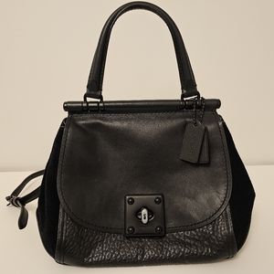 Coach All Black satchel handbag crossbody leather suede